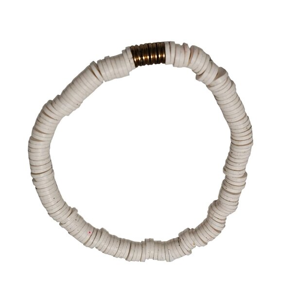 Boho Beach Core White Heishi Bead Stretch Bracelet Surfer Summer Fashion Jewelry - Picture 1 of 3